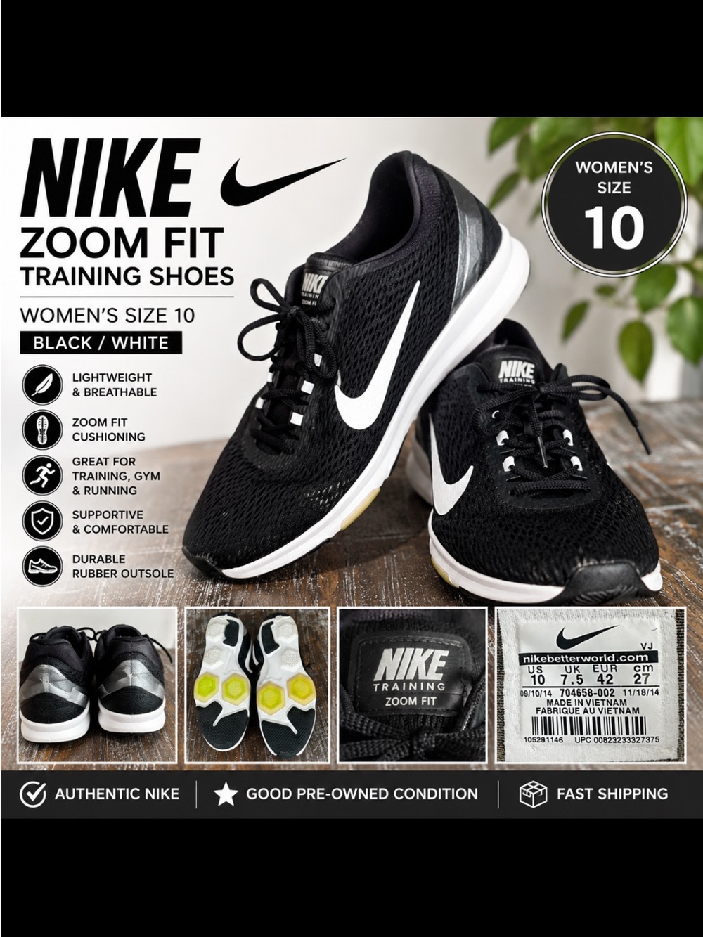 Nike Zoom Fit Training Shoes - Black & White (Women’s)